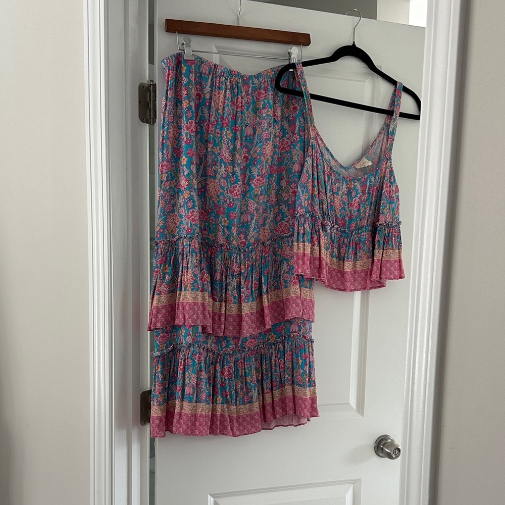 Anthropologie Plenty by Tracy Reese Floral Midi Dress Set - Blue and Pink